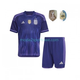 Koszulka Argentyna 3 Stars Dziecięcy Wyjazdowe Stroje Piłkarskie World Cup 2022 Krótki Rękaw